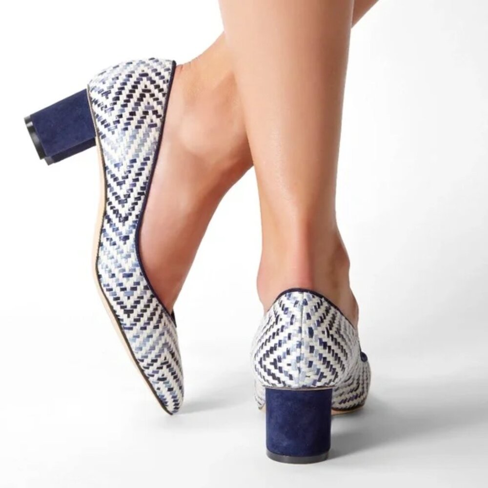 Sarah Flint Perfect Emma Raffia Pumps in blue and white raffia